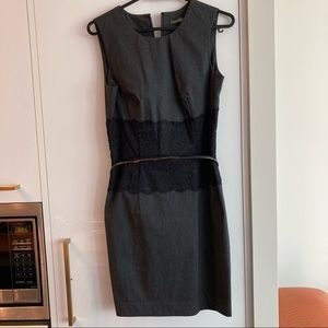 👗Suzy Shier Charcoal Grey with Black Lace Sleeveless Body Con Dress + Belt👗
